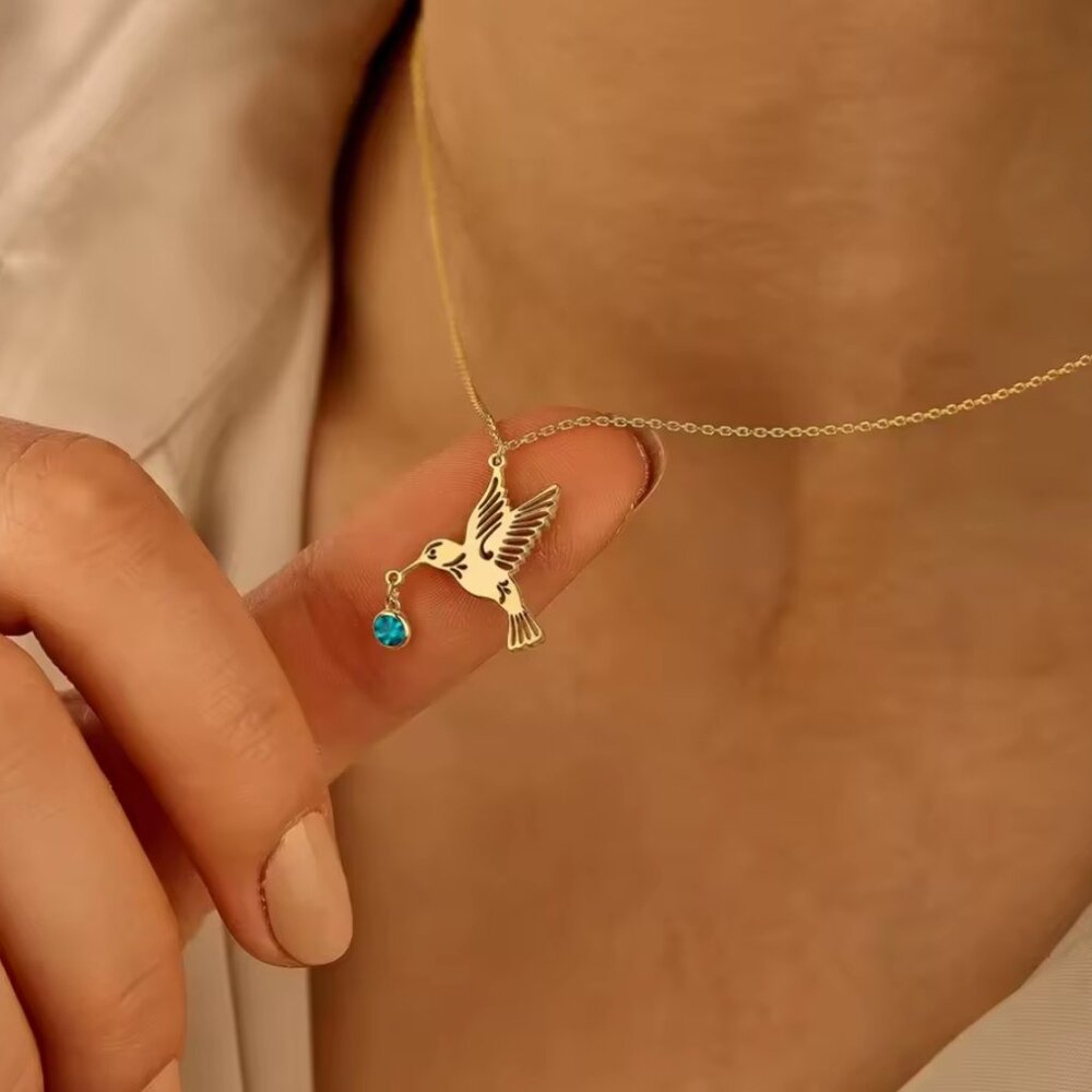 Hummingbird birthstone pendant necklace
